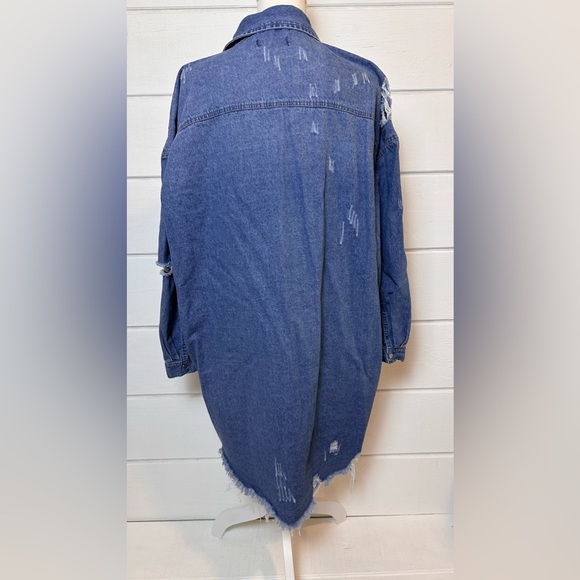 Missguided Plus Super Distressed Hem Denim Shirt Jacket Dress Blue Sz Large ASOS - Picture 9 of 13